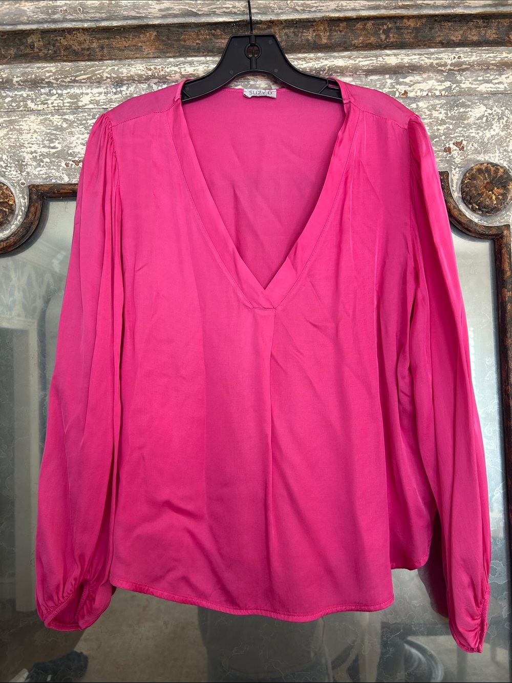 Suzanne Pink V-Neck Long-Sleeve Blouse